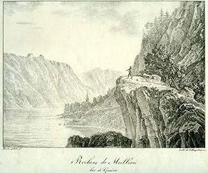 Rochers de Meillerie lac de Genève Original-Kreidelithographie von G. F. Engelmann nach Bacler d'...