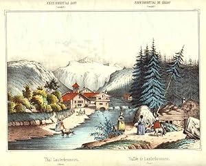 Thal Lauterbrunnen - Vallée de Lauterbrunnen Handkolorierte Originallithographie, um 1860.