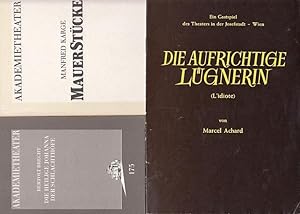 Immagine del venditore per Programmheft des Akademietheaters Wien: Heft 64 "Mauerstcke" von Manfred Karge und Heft 175 "Die heilige Johanna der Schlachthfe" von Brecht. Beigabe Theater in der Josefstadt-"Die aufrichtige Lgnerin" von Marcel Achard. Konvolut von 3 Heften. venduto da Antiquariat Carl Wegner