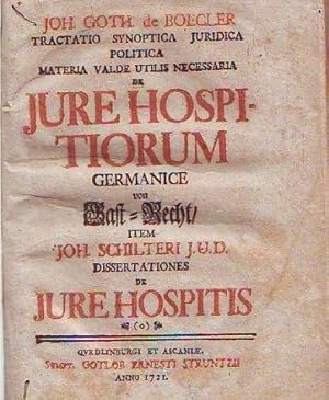 TRACTATIO SYNOPTICA JURIDICA POLITICA MATERIA VALDE UTILIS NECESSARIA "DE JURE HOSPITIORUM GERMAN...