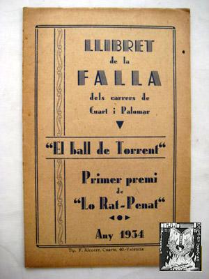 LLIBRET DE LA FALLA dels Carrers de Cuart i Palomar - EL BALL DE TORRENT - Primer Premi de Lo Rat...