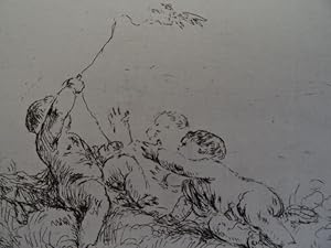(Kinder greifen nach einem Vogel). Kupferstich, (um 1770). 9 x 12,5 cm.