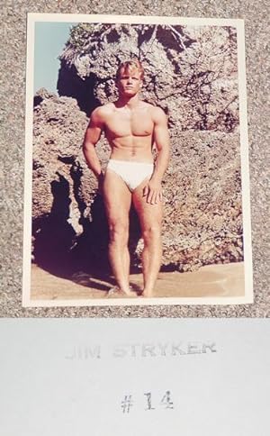 Seller image for MALE NUDE: JIM STRYKER: "ROCK FORMATION" COLOR PHOTOGRAPH BY WALTER KUNDZICZ - Rare Fine Original Vintage Color Photographic Print: Stamped/Labeled With Model's Name - ONLY COPY ONLINE for sale by ModernRare