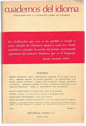 Imagen del vendedor de CUADERNOS DEL IDIOMA. Ao I. N 1. 1965. a la venta por Librera Torren de Rueda
