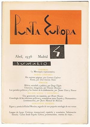Image du vendeur pour PUNTA EUROPA. Ao I. abril, 1956. N 4 mis en vente par Librera Torren de Rueda