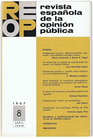 Imagen del vendedor de REOP. REVISTA ESPAOLA DE LA OPININ PBLICA. N 8. Abril-Junio 1967. a la venta por Librera Torren de Rueda