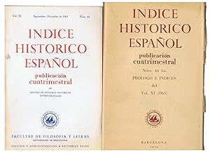Bild des Verkufers fr INDICE HISTRICO ESPAOL. Vol. XI. N 44, septiembre-diciembre. N 44 bis. Ao 1965 zum Verkauf von Librera Torren de Rueda
