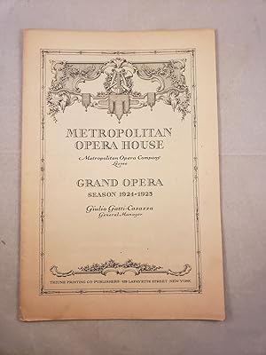 Bild des Verkufers fr Metropolitan Opera House Grand Opera Season 1924 -1925 Program for Tannhauser zum Verkauf von WellRead Books A.B.A.A.