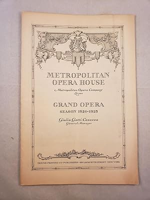Bild des Verkufers fr Metropolitan Opera House Grand Opera Season 1924 -1925 Program for DIE MEISTERSINGER VON NURNBERG zum Verkauf von WellRead Books A.B.A.A.