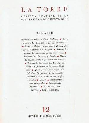 Immagine del venditore per LA TORRE. Revista General de la Universidad de Puerto Rico. Ao IV. Nm. 12. Octubre-diciembre 1955. venduto da Librera Torren de Rueda