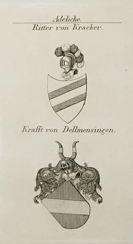 Immagine del venditore per Kupferstich von Tyroff mit 2 Wappen auf einem Blatt. Adeliche. Ritter von Kracker. Krafft von Dellmensingen. venduto da Antiquariat Thomas Rezek