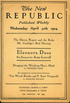 Imagen del vendedor de Van Wyck Brooks and F. Scott Fitzgerald, and other contributions to The New Republic, April 30th, 1924. a la venta por Wittenborn Art Books