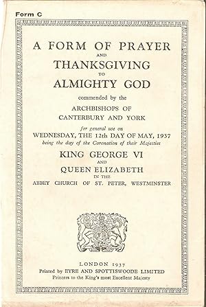 A Form of Prayer for Coronation Service of HM King George VI and HM Queen Elizabeth