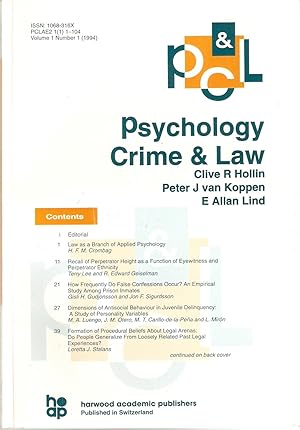 Psychology Crime and Law; Volume 1 Number 1