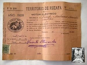 Recibo - Receipt : TERRITORIO DE RUZAFA. MOTOR ELÉCTRICO. ACEQUIA DEL REY.