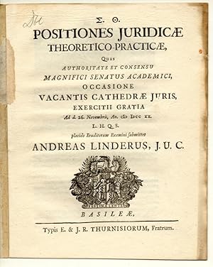 Bild des Verkufers fr Positiones iuridicae theoretico-practicae. zum Verkauf von Wissenschaftliches Antiquariat Kln Dr. Sebastian Peters UG