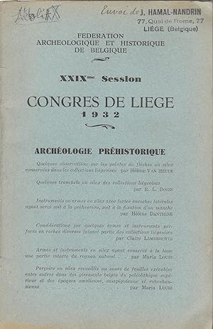 XXIXe Session Congrès de Liège 1932 : Archéologie préhistorique