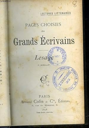 Imagen del vendedor de PAGES CHOISIES DES GRANDS ECRIVAINS a la venta por Le-Livre