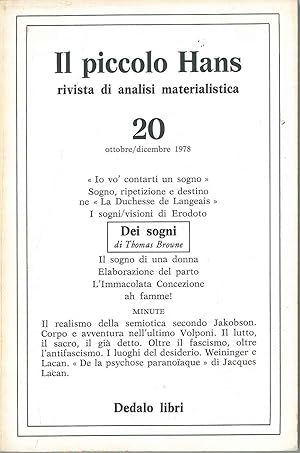 Il piccolo Hans. Rivista di analisi materialistica. Dei Sogni di Thomas Browne. N° 20, ottobre/di...