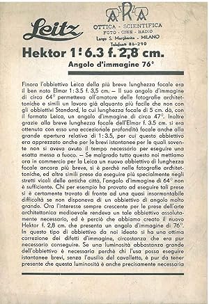 Hektor 1: 6,3f. 2,8 cm. Angolo d'immagine 76°