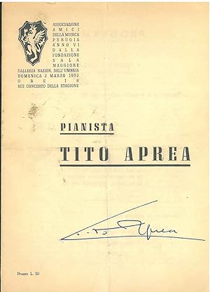 Firma autografa di Aprea alla copertina del programma di sala del concerto (2 marzo 1962) per l'A...