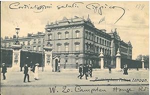 Cartolina illustrata con foto di Buckingham Palace e viaggiata: "Kensineton JU. 14. 05"