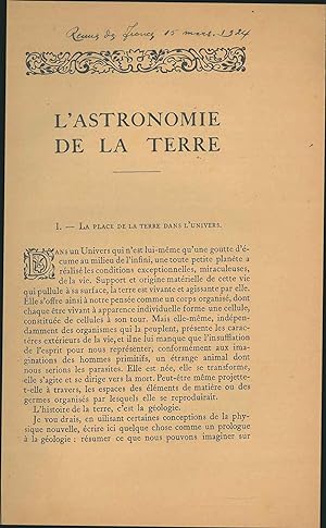 L' astronomie de la terre Estratto Revue de France, 15 marzo 1924