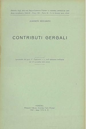 Bild des Verkufers fr Contributi gergali Estratto dagli "Atti del Reale Istituto Veneto di scienze, lettere ed arti" 1942-43 zum Verkauf von Studio Bibliografico Orfeo (ALAI - ILAB)