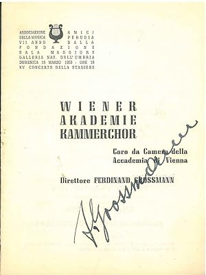Firma autografa di Grossmann alla copertina del programma di sala del concerto con i Wiener Akade...