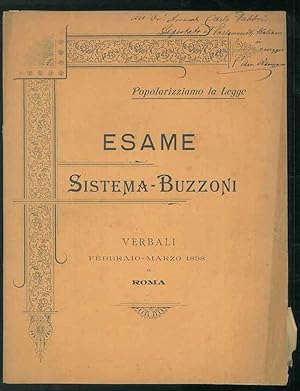 Popolarizziamo la legge. Esame del Sistema-Buzzoni. Verbali febbraio-marzo 1898 in Roma