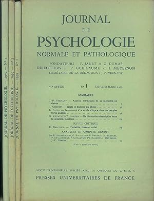 Journal de psychologie normale ed pathologique. 56° année, 1959, annata completa Fondatori: Pierr...