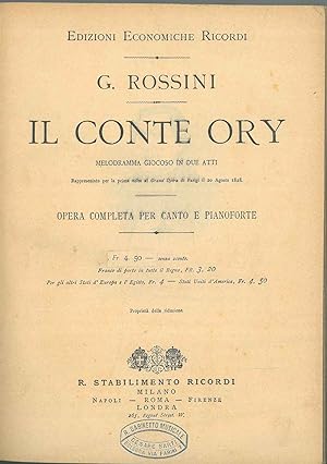 Il conte Ory. Melodramma giocoso in due atti. opera completa per canto e pianoforte (N. K42050)