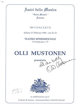 Firma autografa del pianista al frontespizio del Programma di sala del 749° concerto degli Amici ...