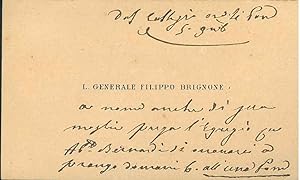 Biglietto da visita intestato "L. Generale Filippo Brignone"