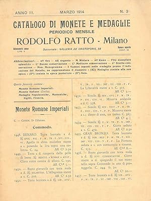Catalogo di monete e medaglie. Periodico mensile di Rodolfo Ratto. Milano. Anno III°, marzo 1914,...