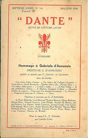 "Dante" Revue de culture latine. Hommage à Gabriele D'Annunzio. Inedits di G. D'Annunzio. septièm...