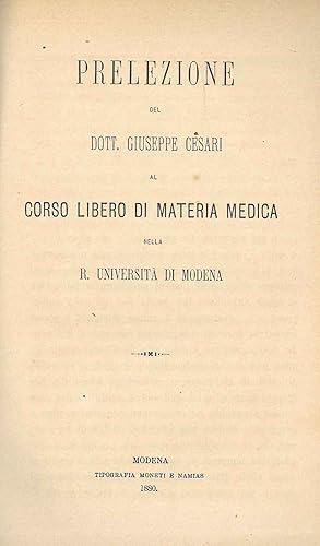 Prelezione al corso libero di materia medica