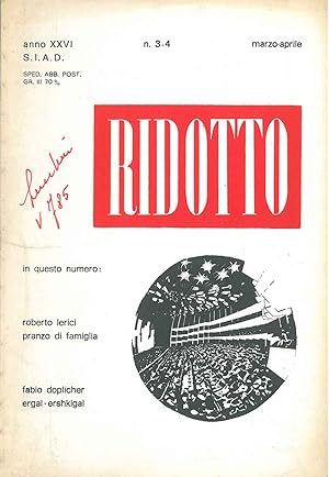 Bild des Verkufers fr Pranzo di famiglia e di Doplicher: Nergal - Ereshkigal Ridotto. Rassegna mensile di teatro per i gruppi di arte drammatica, n. 3/4, 1976 zum Verkauf von Studio Bibliografico Orfeo (ALAI - ILAB)