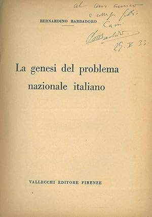 Bild des Verkufers fr La genesi del problema nazionale italiano zum Verkauf von Studio Bibliografico Orfeo (ALAI - ILAB)