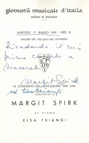 Programma di sala per la Gioventù Musicale d'Italia di Macerata, il 17 marzo 1959