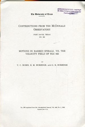 Bild des Verkufers fr Motions in Barred Spirals. VII. The Velocity Field of NGC 925. zum Verkauf von Antiquariat am Flughafen