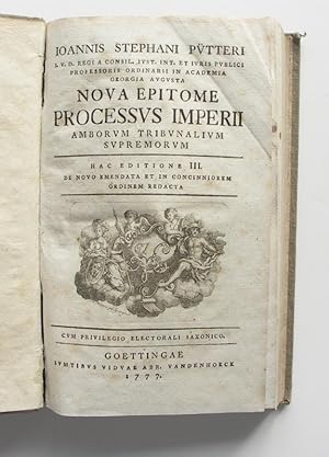 Bild des Verkufers fr Nova epitome processus Imperii amborum tribunalium supremorum. Hac editione III. de novo emendata et in concinniorem ordinem redacta zum Verkauf von Buch- und Kunst-Antiquariat Flotow GmbH