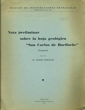 Seller image for NOTA PRELIMINAR SOBRE LA HOJA GEOLGICA "SAN CARLOS DE BARILOCHE" (PATAGONIA) for sale by Valentin Peremiansky