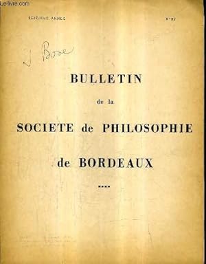 Seller image for BULLETIN DE LA SOCIETE PHILOSOPHIQUE DE BORDEAUX N82 SEIZIEME ANNEE - Morale et foi chrtienne par Monsieur Le Pasteur Jean Bosc - discussion. for sale by Le-Livre