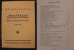 Image du vendeur pour Gebrauchs-Anweisung zu den Westfalia Hefe-Separatoren Type HA mis en vente par Buchantiquariat Uwe Sticht, Einzelunter.