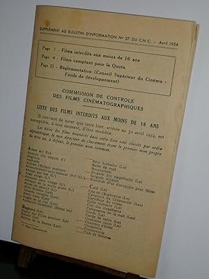 Commission De Controle Des Films Cinématographiques Avril 1954