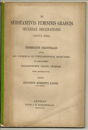 Bild des Verkufers fr De substantivis femininis Graecis secundae declinationis capita tria. Dissertation. zum Verkauf von Wissenschaftliches Antiquariat Kln Dr. Sebastian Peters UG