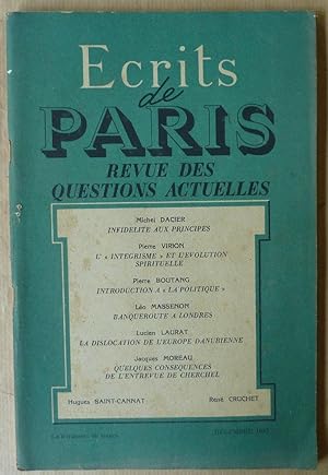 Immagine del venditore per Ecrits de Paris. Revue des Questions Actuelles, dcembre 1947. venduto da librairie sciardet