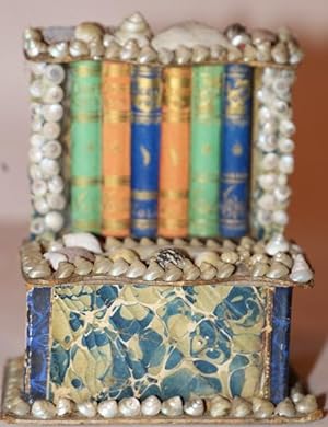 Folk Art Miniature Secretary Made of Shells, Faux Book Spines and Marbled Paper and Functioning a...