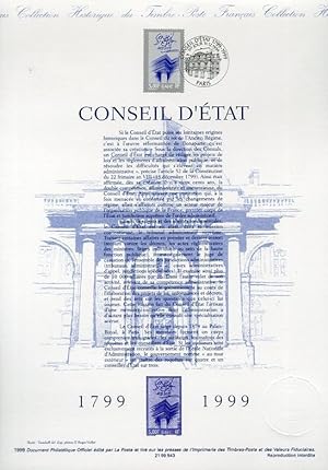 Bild des Verkufers fr DOCUMENT PHILATELIQUE OFFICIEL - CONSEIL D'ETAT 1799-1999 (N3293 YVERT ET TELLIER) zum Verkauf von Le-Livre